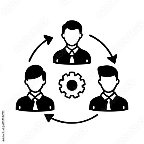 Team Collaboration and Workflow Efficiency with Gear and Business Professionals silhouette vector