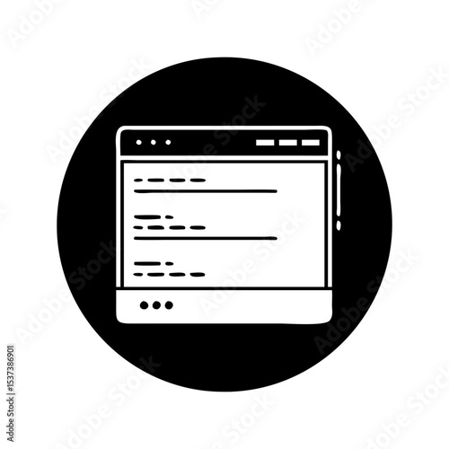 Stylized single icon of a browser window with content on transparent background silhouette vector
