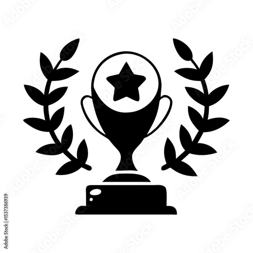 Trophy with star and laurel wreath, a symbol of achievement and success silhouette vector
