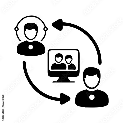 People communicating through technology, video call meeting, online information exchange silhouette vector