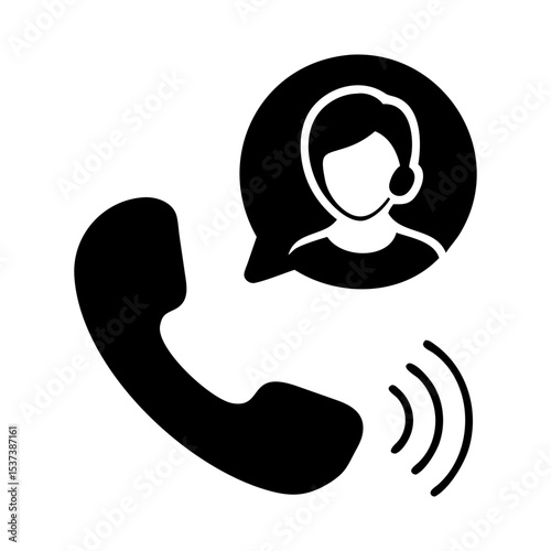 Customer support call icon, contact us hotline with operator avatar silhouette vector