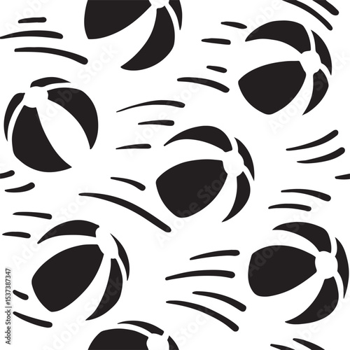 Silhouette vector of beach balls in motion, great for summer, sports, vacation, and playful design themes.