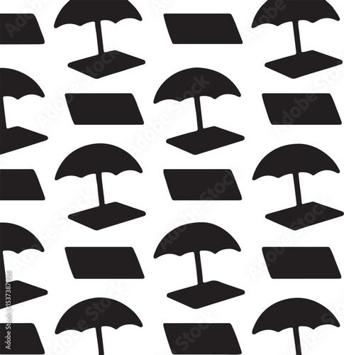 Silhouette vector of repeating beach umbrella and towel pattern, perfect for summer, vacation, and coastal designs.