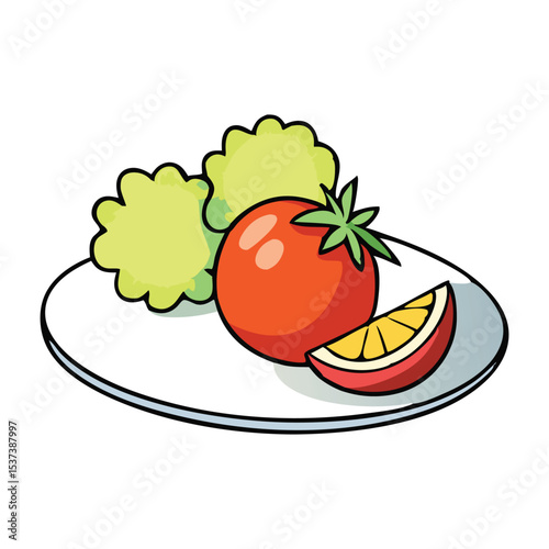 Vector illustration of fresh apple and tomato fruits and vegetables