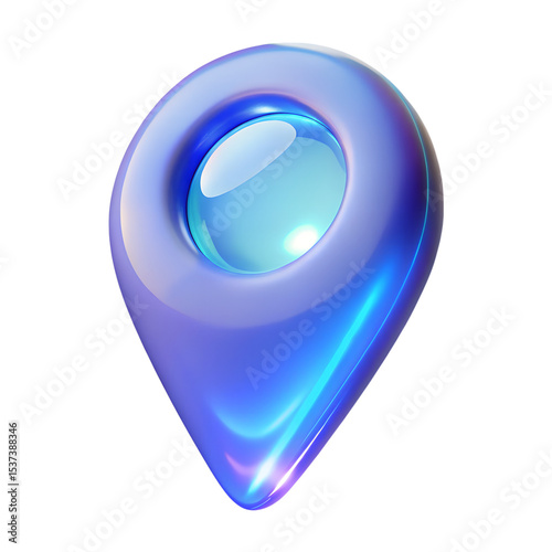 Glossy blue location pin icon isolated on transparent background