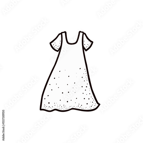 Outline sketch of a summer dress on transparent background with copy space