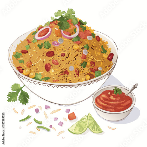 Tasty Bhel Puri Indian Street Food – Vector Art Illustration