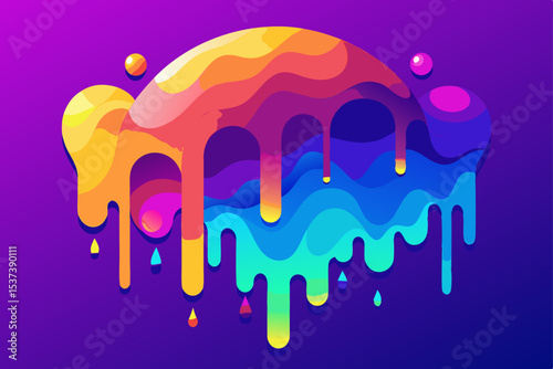 Vector illustration of colorful paint water drops on a white background, flowing like liquid art