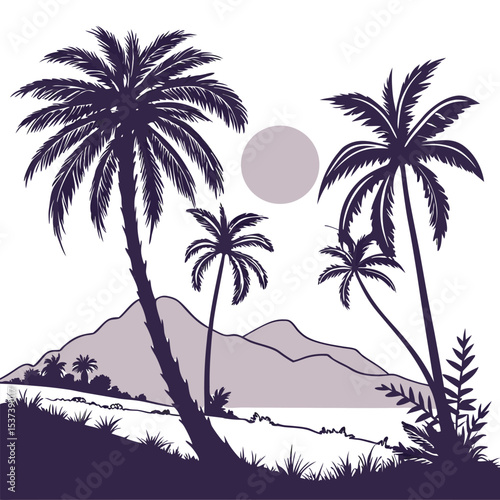 palm tree silhouette sunset background vector