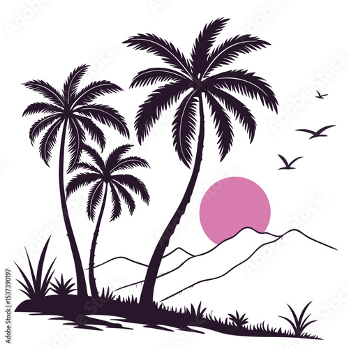 tropical beach sunset vector artwork