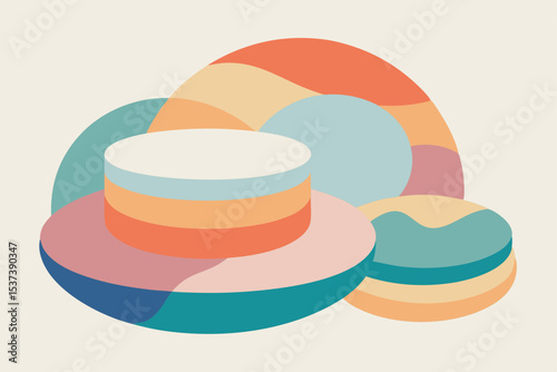 Abstract vector illustration of colorful 3D pie charts and business graphs on a circular background, symbolizing financial success