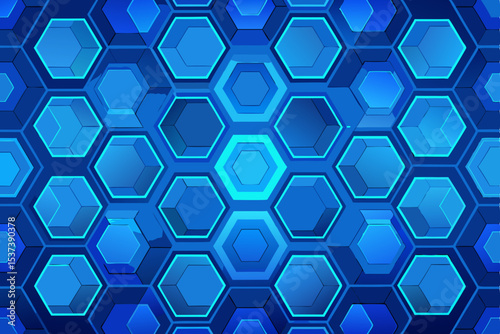 Abstract blue hexagonal honeycomb pattern with a seamless geometric design and technological structure