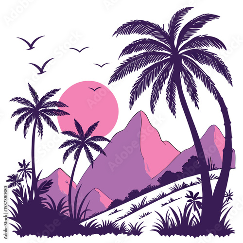 minimal tropical palm sunset design