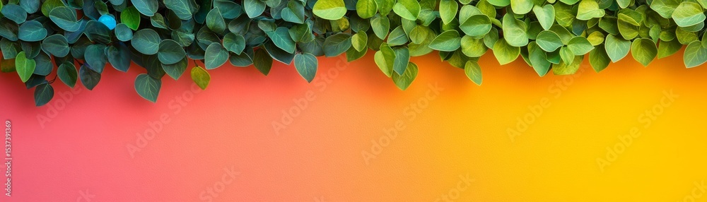 Fototapeta premium Green Vines on Orange Backdrop, Foliage ,Gradient