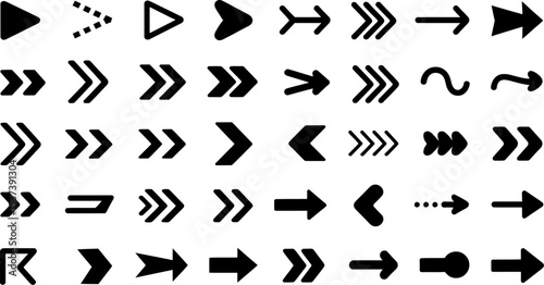 Collection of various black arrow designs pointing in different directions on a white background