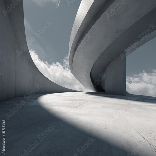 3d render of abstract curve structure futuristic architecture with empty concrete floor