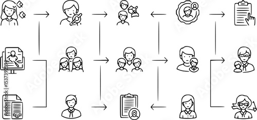 Illustrated workflow diagram showcases steps of application process, featuring candidates and documents, emphasizing clarity and efficiency.