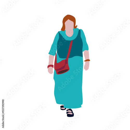 A man walks down the street in summer clothes. 2D image to use as entourage. Flat city vector infographic.