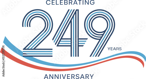 Celebrating two hundred forty nine years anniversary logo design with ribbon detail