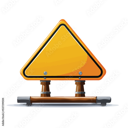 Professional Road Construction Signage on Traffic Road Background, Industry Tools and Equipment, Vector Illustration for Infrastructure Project