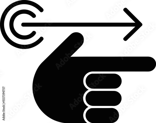 A black hand with the index finger pointing to the right and a target with an arrow above it