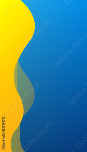 Blue color wallpaper background with yellow fluid flow wave design
