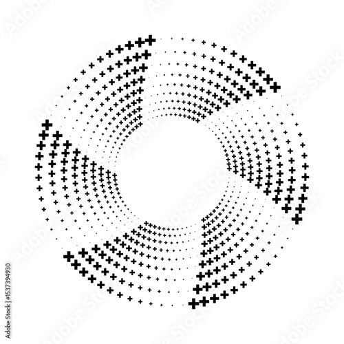 Abstract circular design composed of  black plus symbols