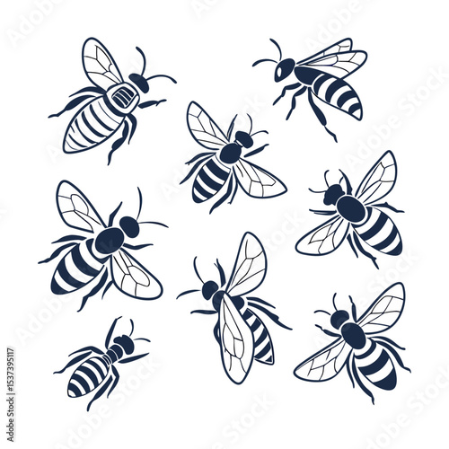 Bee silhouette set bundle vector design
