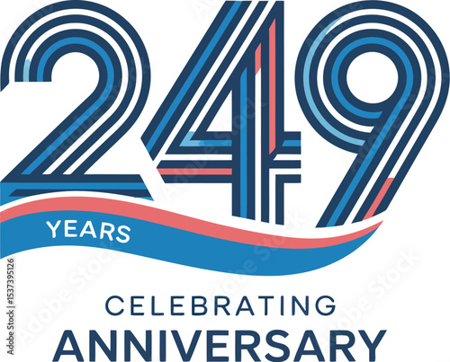 Illustration of a two four nine years anniversary logo with blue and red accents design