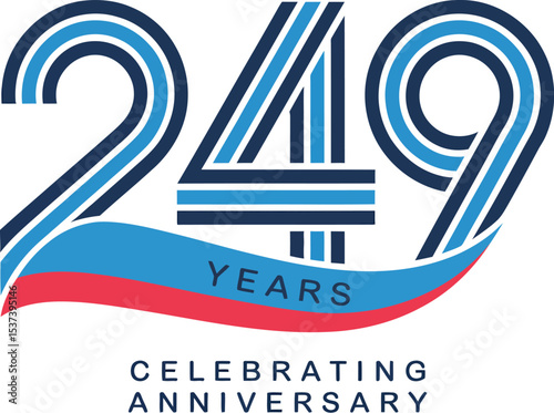 A stylized anniversary logo featuring the number two four nine with ribbon and text below it