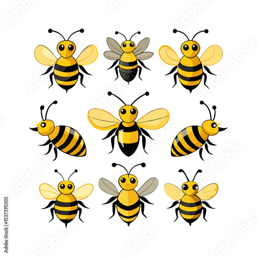 Bee silhouette set bundle vector design
