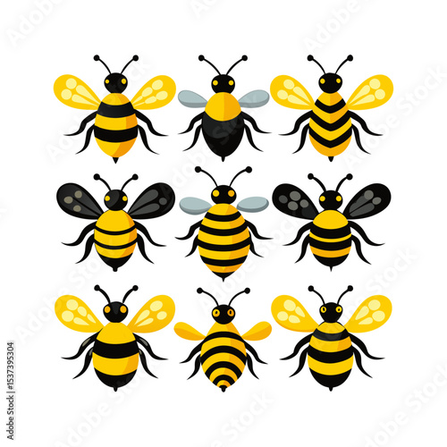 Bee silhouette set bundle vector design
