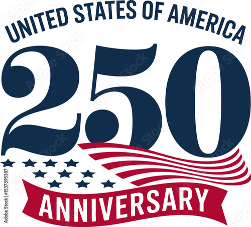 United states of america two hundred fiftieth anniversary logo with flag and stars design