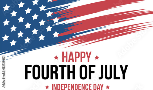 Happy fourth of july greeting card with american flag design and independence day message on white background