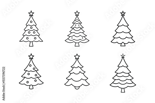 Christmas tree bundle featuring line art on white background