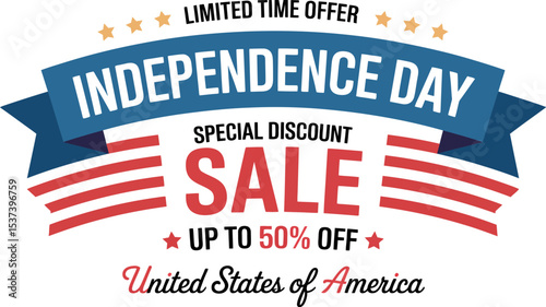 Independence day sale banner with stars and stripes for limited time offer discount event