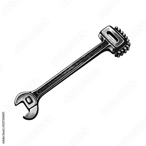 High-Quality Vector Illustration of a Black and White Wrench Construction Tool