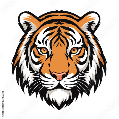 Bengal Tiger Cartoon Face Icon Vector Illustration for Wildlife Designs