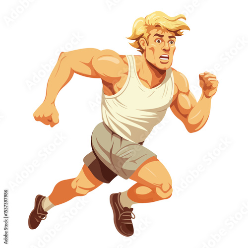Professional Blond Male Athlete Running Character Vector Illustration for Sports Web Design