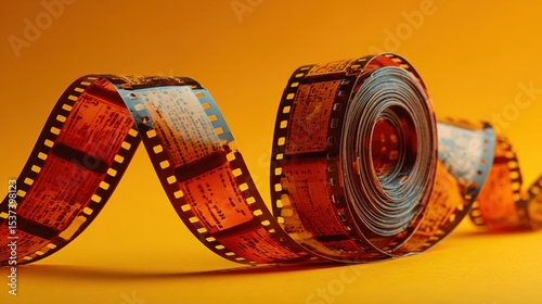 A roll of film with a yellow background. The film is old and has a vintage feel to it