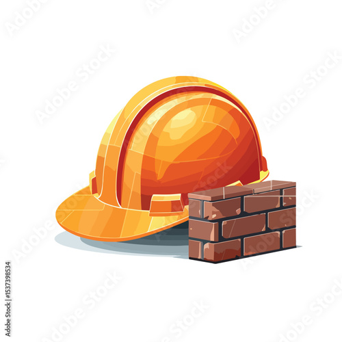 Professional Construction Helmet and Bricks Vector Design for Building Projects