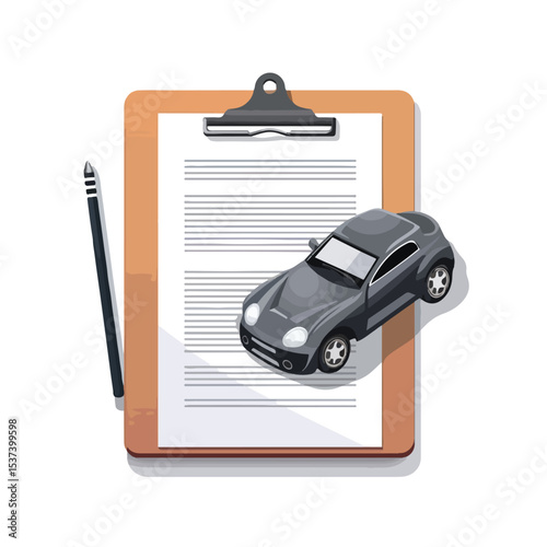 Automobile Insurance Icons Set with Clipboard and Car Vector Illustration for Insurance Concept