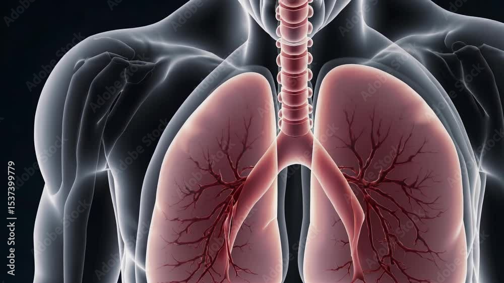 Deflating Body Medical animation showing human lungs inflating and deflating inside ...