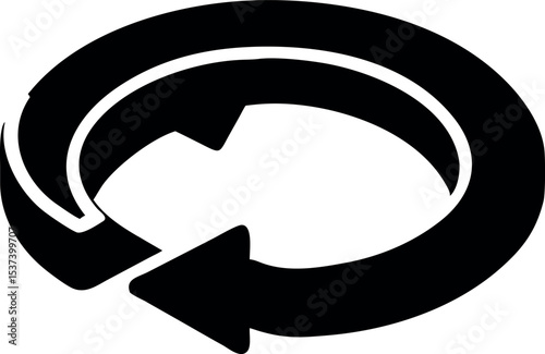 3D Reverse Loop Arrow Icon – Black Circular Rotation Silhouette Vector

