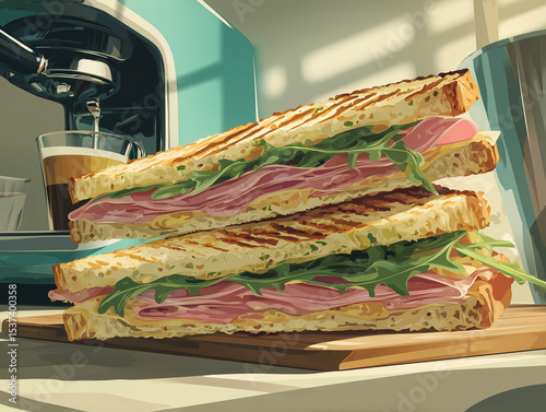 breakfast sandwich and coffee 