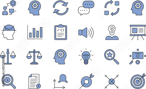Collection of critical thinking icons representing problem solving and reasoning skills