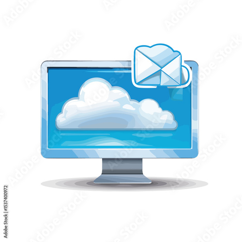 Professional Computer Screen Displaying Email and Speech Bubble Symbol Vector Illustration