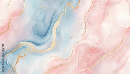 Seamless fluid marble pattern with gold veins and soft watercolor gradients