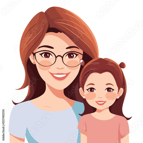 Professional Cartoon Illustration of Single Mother and Little Daughter Spending Quality Time Together