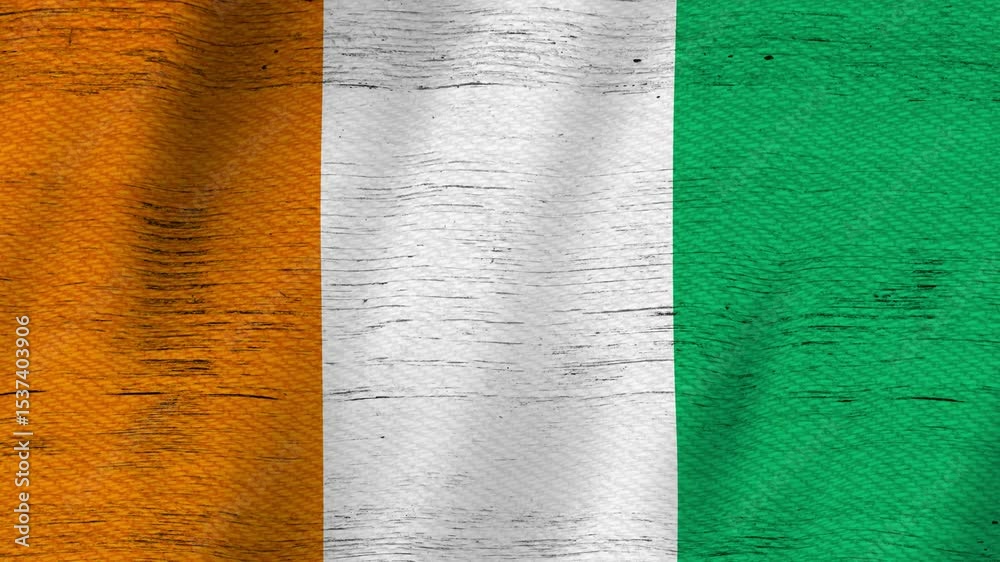 Ivory Coast grunge flag waving background with seamless loop